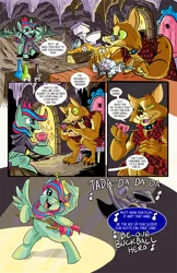 Size: 792x1224 | Tagged: safe, artist:lytlethelemur, derpibooru import, oc, oc:gimbal lock, oc:mutt, diamond dog, pegasus, pony, comic:ponies in the outfield, baseball, bits, bottle, cane, cave, chair, clothes, comic, cup, female, fireplace, food, male, mare, ship in a bottle, singing, sports, stopwatch, teacup, toaster, toilet