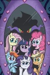 Size: 1054x1587 | Tagged: applejack, artist:sibsy, comic, comic cover, cover, cover art, dark mirror universe, derpibooru import, edit, equestria-3, fluttershy, idw, king sombra, magic mirror, mane six, pinkie pie, rainbow dash, rarity, safe, spoiler:comic, spoiler:comic18, twilight sparkle