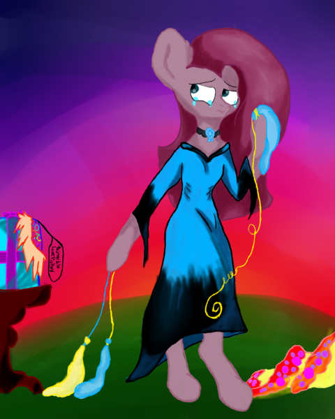 Size: 800x1000 | Tagged: safe, artist:timeatriy-time-lives, derpibooru import, pinkie pie, anthro, balloon, clothes, crying, deflation, dress, element of magic, jewelry, necklace, pinkamena diane pie, present, sad, solo