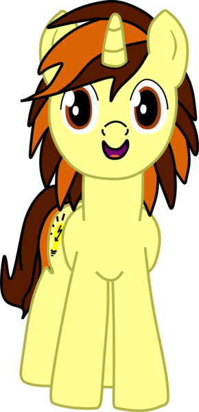 Size: 1794x3715 | Tagged: safe, artist:light bulb, derpibooru import, oc, oc:lightbulb, unofficial characters only, pony, unicorn, 2019 community collab, derpibooru community collaboration, brony, brown eyes, brown mane, lightbulb, male, original character do not steal, ponysona, simple background, smiley face, solo, stallion, transparent background, two colour hair, yellow