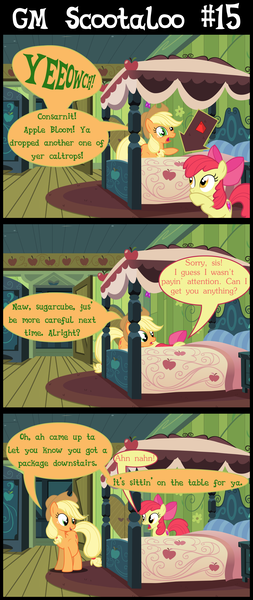 Size: 3200x7600 | Tagged: safe, artist:boneswolbach, artist:cloudshadezer0, artist:gm-scoots, derpibooru import, apple bloom, applejack, pony, comic:bleeding hearts, bedroom, comic, d4, pregnant