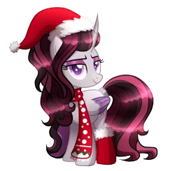 Size: 3864x3792 | Tagged: safe, artist:sugaryicecreammlp, derpibooru import, oc, oc:poison apple, alicorn, pony, christmas, clothes, female, hat, holiday, mare, santa hat, scarf, simple background, socks, solo, transparent background, two toned wings, wings