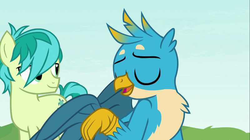 Size: 1366x768 | Tagged: safe, derpibooru import, gallus, sandbar, earth pony, gryphon, pony, non-compete clause, duo, eyes closed, fabulous, male, smug, teenager