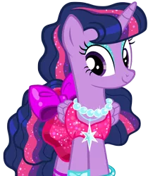 Size: 4432x5267 | Tagged: safe, artist:andoanimalia, derpibooru import, twilight sparkle, twilight sparkle (alicorn), alicorn, pony, absurd resolution, alternate hairstyle, clothes, dress, gameloft, mobile game, pop princess twilight, retro, simple background, smiling, solo, transparent background, vector