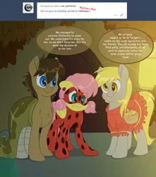 Size: 3000x3400 | Tagged: artist:fluffyxai, ask, clothes, costume, derpibooru import, derpy hooves, dress, fluttershy, halloween, holiday, miraculous ladybug, nightmare night, oc, oc:spirit wind, original species, red riding hood, safe, snake, tumblr, tumblr:ask spirit wind