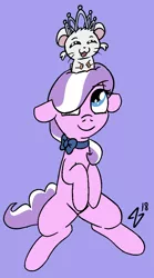 Size: 608x1097 | Tagged: safe, artist:heretichesh, derpibooru import, diamond tiara, pony, accessory swap, bijou, chantal strand, crossover, cute, hamtaro, jewelry, ribbon, sitting, tiara, voice actor joke