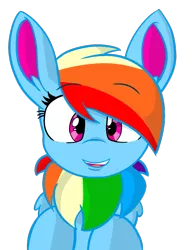 Size: 895x1163 | Tagged: safe, artist:rainbow eevee, derpibooru import, rainbow dash, oc, oc:rainbow eevee, eevee, pegasus, pony, alternate design, bust, ear fluff, female, looking at you, mare, pokefied, pokémon, simple background, solo, species swap, style emulation, transparent background