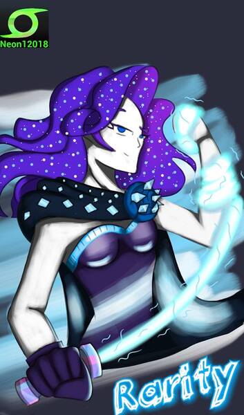 Size: 564x960 | Tagged: safe, artist:9987neondraws, derpibooru import, rarity, equestria girls, the other side, cape, clothes, crossover, magic, smiling, smirk, smug, solo, sword, weapon