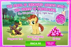 Size: 1040x686 | Tagged: safe, derpibooru import, official, lemon crumble, pegasus, pony, advertisement, background pony, costs real money, female, filly, foal, friendly, friendship student, gameloft, gem, hyper sonic, sale, sincere friendship student