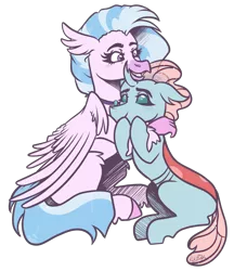 Size: 2095x2425 | Tagged: artist:kikirdcz, changedling, changeling, classical hippogriff, commission, cute, derpibooru import, diaocelles, diastreamies, female, hippogriff, hug, lesbian, ocellus, ocellustream, safe, shipping, silverstream, simple background, transparent background