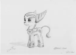 Size: 3510x2550 | Tagged: safe, artist:ratchethun, derpibooru import, ponified, pony, armor, clothes, male, monochrome, ratchet, ratchet and clank, simple background, sketch, solo, stallion, traditional art