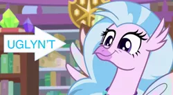 Size: 1050x580 | Tagged: safe, derpibooru import, edit, edited edit, edited screencap, screencap, silverstream, hippogriff, what lies beneath, captain obvious, caption arrow, cute, diastreamies, facts, meme, n't meme, truth