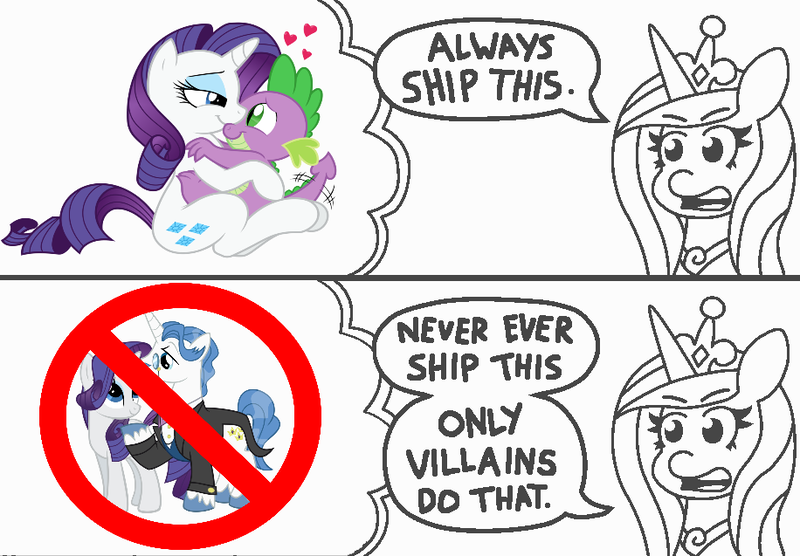 Size: 916x637 | Tagged: safe, artist:mickeymonster, artist:the smiling pony, artist:zutheskunk edits, derpibooru import, edit, fancypants, princess cadance, rarity, spike, dragon, pony, unicorn, all might, always ship this, anti-shipping, caption, comic, exploitable meme, female, male, meme, my hero academia, raripants, shipping, shipping denied, sparity, straight