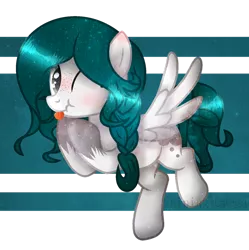 Size: 1280x1287 | Tagged: safe, artist:shining-omega, derpibooru import, oc, oc:kala, pegasus, pony, female, mare, one eye closed, solo, tongue out, wink