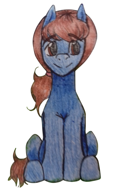 Size: 1800x2455 | Tagged: safe, artist:mya-chan nina, derpibooru import, oc, oc:frank fang, unofficial characters only, earth pony, pony, 2019 community collab, derpibooru community collaboration, brown eye, brown eyes, brown hair, simple background, sitting, smiley face, solo, traditional art, transparent background