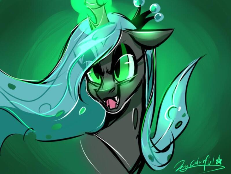 Size: 950x714 | Tagged: artist:colorfulcolor233, changeling, changeling queen, crown, derpibooru import, female, jewelry, magic, queen chrysalis, regalia, safe, solo