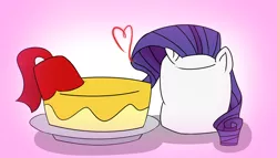 Size: 2500x1429 | Tagged: artist:vbronny, cake, derpibooru import, fez, food, food transformation, gradient background, hat, horn, inanimate tf, literal, marshmallow, oc, oc:fezcake, rarity, rarity is a marshmallow, safe, transformation