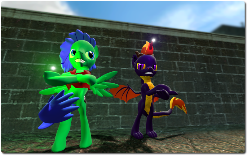 Size: 1710x1080 | Tagged: safe, artist:johnnyxluna, derpibooru import, oc, oc:johnny, pony, 3d, gmod, grin, magic, smiling, spyro the dragon, wall