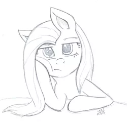 Size: 1024x1011 | Tagged: safe, artist:cyanyeh, derpibooru import, pinkie pie, earth pony, pony, bored, bust, frown, grayscale, hoof on cheek, looking at you, monochrome, pencil drawing, pinkamena diane pie, portrait, simple background, traditional art, white background