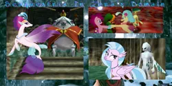 Size: 3072x1536 | Tagged: safe, derpibooru import, edit, editor:lonecoat84, pinkie pie, princess skystar, queen novo, silverstream, hippogriff, seapony (g4), zora, my little pony: the movie, season 8, what lies beneath, spoiler:s08, aunt and niece, cousins, female, lesbian, mother and child, mother and daughter, portrayed by ponies, shipping, skypie, the legend of zelda, the legend of zelda: ocarina of time, wallpaper, wallpaper edit