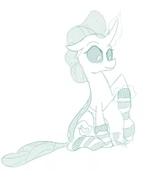 Size: 486x583 | Tagged: artist:sintakhra, changedling, changeling, clothes, cute, cuteling, derpibooru import, diaocelles, happy, looking down, magic, ocellus, post-it, safe, sitting, smiling, socks, solo, striped socks, tumblr:studentsix