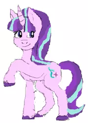 Size: 379x525 | Tagged: safe, artist:rudy, derpibooru import, starlight glimmer, pony, unicorn, colored hooves, colored sketch, female, looking at something, mare, raised hoof, s5 starlight, simple background, sketch, smiling, solo, unshorn fetlocks, white background