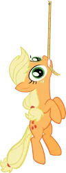 Size: 622x1615 | Tagged: safe, alternate version, artist:breadking, derpibooru import, applejack, pony, hang in there, hanging, mouth hold, nail, rope, simple background, solo, transparent background, vector