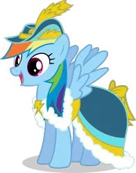 Size: 740x943 | Tagged: safe, artist:canon-lb, derpibooru import, rainbow dash, pony, magical mystery cure, .svg available, absurd resolution, clothes, coronation dress, costume, dress, happy, rainbow dash always dresses in style, simple background, solo, transparent background, vector