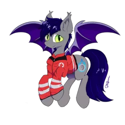 Size: 1024x1024 | Tagged: safe, artist:muffinkarton, derpibooru import, oc, oc:crash moonfire, unofficial characters only, bat pony, pony, flying, red cross, simple background, solo, transparent background