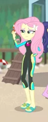 Size: 171x435 | Tagged: safe, derpibooru import, screencap, fluttershy, blue crushed, equestria girls, equestria girls series, clothes, cropped, feet, female, flip-flops, geode of fauna, magical geodes, sandals, swimsuit, wetsuit