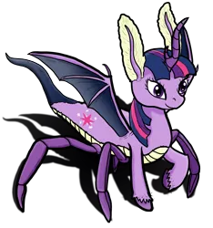 Size: 2573x2751 | Tagged: safe, artist:lizardwithhat, derpibooru import, twilight sparkle, alicorn, chimera, chimera pony, monster pony, moth, mothpony, original species, snake, snake pony, spiderpony, unicorn, bat wings, cute, cutie mark, fluffy, horn, long horn, monster mare, moth antenna, simple background, smiling, spider legs, unshorn fetlocks, what has science done, wings