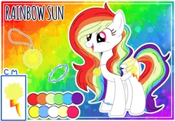 Size: 1024x709 | Tagged: safe, artist:crystalraimbow, derpibooru import, oc, oc:rainbow sun, pegasus, pony, female, mare, reference sheet, solo, two toned wings, wings