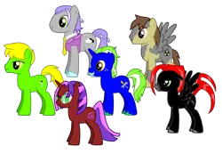 Size: 4581x3177 | Tagged: safe, derpibooru import, editor:jdueler11, oc, oc:amalgam refuse, oc:cosmic vibes, oc:nimbus quasar, oc:silver lining, oc:sir sheath, oc:tech savvy, unofficial characters only, earth pony, pegasus, pony, unicorn, pony creator, alternate mane six, male, simple background, stallion, transparent background, vector