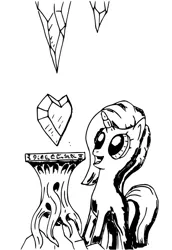 Size: 430x624 | Tagged: safe, artist:smt5015, derpibooru import, princess amore, pony, black and white, crystal heart, grayscale, ink drawing, monochrome, simple background, traditional art, white background