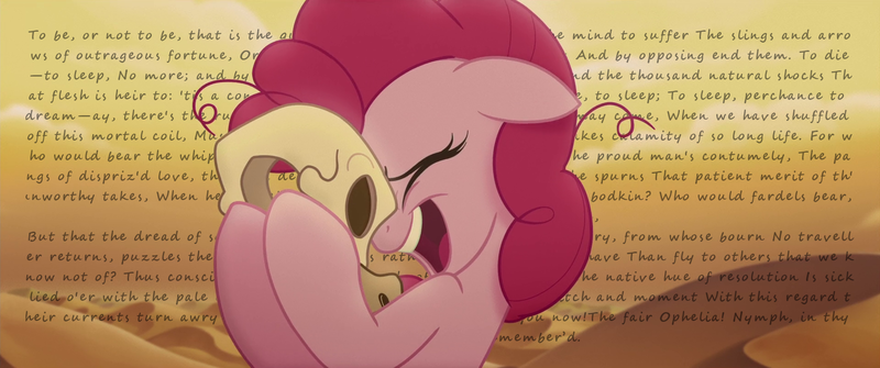 Size: 1920x804 | Tagged: safe, derpibooru import, edit, edited screencap, screencap, pinkie pie, earth pony, pony, my little pony: the movie, bone, bone dry desert, dead, desert, desert sun madness, existentialism, female, hamlet, insanity, mare, messy mane, shakespeare, skeleton, skull