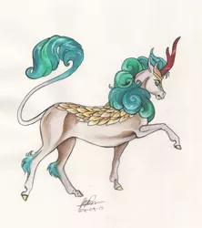 Size: 4385x4945 | Tagged: absurd file size, absurd resolution, artist:sagastuff94, derpibooru import, fangs, hoers, kirin, profile, rain shine, realistic anatomy, realistic horse legs, safe, signature, solo, sounds of silence, traditional art, watercolor painting