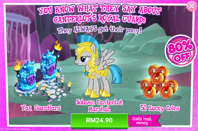 Size: 1037x686 | Tagged: safe, derpibooru import, official, pegasus, pony, advertisement, armor, costs real money, female, game screencap, gameloft, guard, guardsmare, lucky coin, mare, royal guard, sale