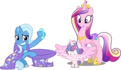 Size: 2103x1214 | Tagged: safe, artist:cheezedoodle96, artist:dashiesparkle, artist:red4567, derpibooru import, edit, editor:slayerbvc, princess cadance, princess flurry heart, trixie, alicorn, pony, unicorn, :o, accessory theft, assisted exposure, baby, baby pony, bipedal, blushing, cape, clothes, covering, diaper, embarrassed, embarrassed nude exposure, female, filly, foal, frown, grin, gritted teeth, hat, inconvenient trixie, looking down, magic trick, mare, mother and child, mother and daughter, naked flurry heart, naked rarity, nervous, nervous grin, nudity, oops, open mouth, out of trixie's hat, simple background, smiling, spread wings, transparent background, trixie's cape, trixie's hat, we don't normally wear clothes, wide eyes, wings