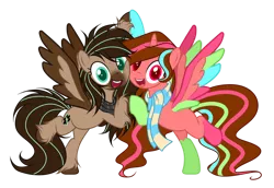 Size: 1280x882 | Tagged: safe, artist:mintoria, derpibooru import, oc, oc:mint, oc:paint heart, unofficial characters only, alicorn, pegasus, pony, base used, clothes, female, mare, scarf