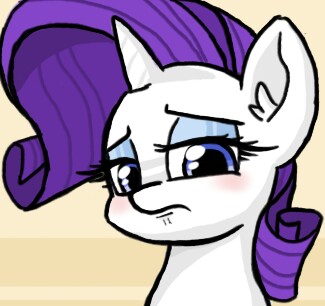 Size: 325x306 | Tagged: safe, artist:plunger, derpibooru import, rarity, ponified, pony, unicorn, /mlp/, bust, cute, drawthread, female, frown, lidded eyes, looking at you, mare, parody, portrait, raribetes, reaction image, scene parody, simple background, solo, striped background, zombieland saga