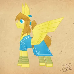 Size: 800x800 | Tagged: safe, artist:sunnytp, derpibooru import, ponified, pegasus, pony, clothes, link, male, old paper, ponies of the wild, solo, stallion, the legend of zelda, the legend of zelda: breath of the wild, tunic