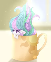 Size: 1600x1950 | Tagged: safe, artist:elektra-gertly, derpibooru import, princess celestia, pony, cup, cup of pony, food, micro, mug, pun, solo, tea, tiny, tiny ponies