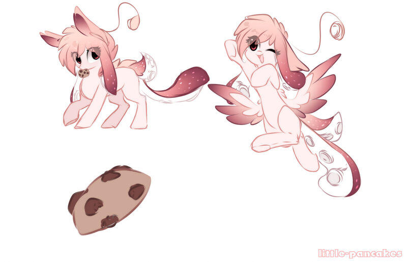 Size: 1920x1233 | Tagged: safe, artist:little-sketches, derpibooru import, oc, oc:keiko, unofficial characters only, original species, pony, beru pony, chibi, cookie, female, food, mare, solo