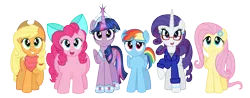 Size: 8890x3473 | Tagged: safe, artist:aleximusprime, derpibooru import, applejack, fluttershy, pinkie pie, rainbow dash, rarity, twilight sparkle, twilight sparkle (alicorn), alicorn, earth pony, pegasus, pony, unicorn, absurd resolution, anklet, big crown thingy, bow, bracelet, chubbie pie, chubby, clothes, ear piercing, earring, element of generosity, element of honesty, element of kindness, element of laughter, element of loyalty, element of magic, elements of harmony, fat, female, flower, freckles, future, glasses, hat, jewelry, mane six, mare, older, piercing, plump, ponytail, pudgy pie, regalia, scarf, shirt, short hair, simple background, smiling, tiara, transparent background