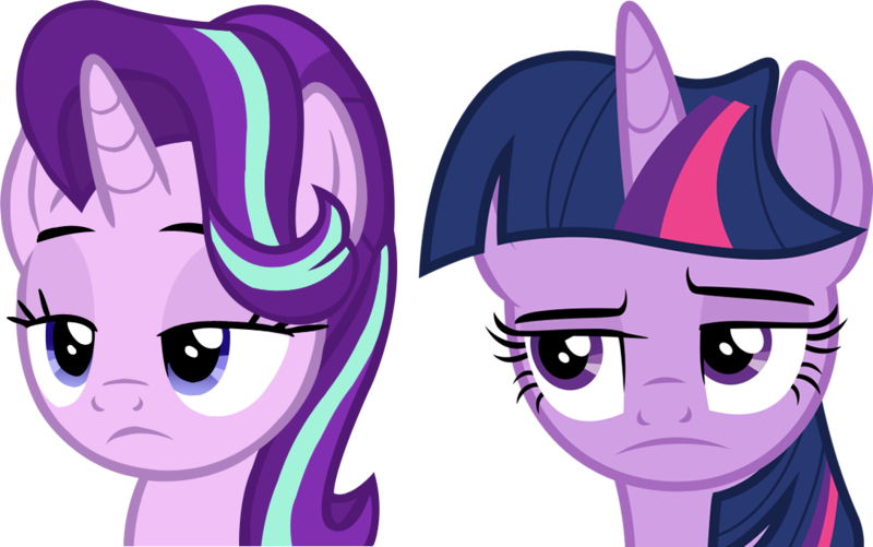 Size: 1088x682 | Tagged: safe, artist:fluttershy_z, artist:wcctnoam, deleted from derpibooru, derpibooru import, starlight glimmer, twilight sparkle, twilight sparkle (alicorn), alicorn, pony, unicorn, a royal problem, testing testing 1-2-3, error, reaction image, simple background, starlight is not amused, transparent background, twilight is not amused, unamused, vector