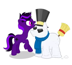 Size: 1100x1000 | Tagged: safe, artist:kiodima, derpibooru import, oc, oc:kioshka, pony, hat, simple background, snow, snowman, solo, transparent background