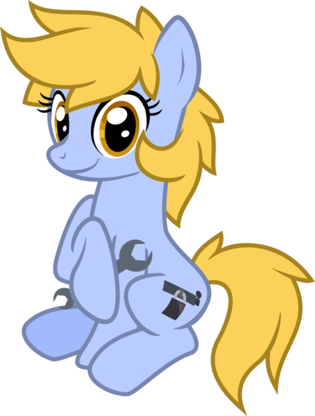 Size: 961x1271 | Tagged: safe, artist:lightningbolt, derpibooru import, oc, oc:essa bolt, unofficial characters only, earth pony, pony, 2019 community collab, derpibooru community collaboration, .svg available, female, hoof hold, looking at you, mare, show accurate, simple background, sitting, smiling, solo, svg, transparent background, vector, wrench