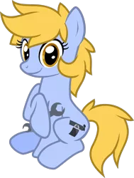 Size: 961x1271 | Tagged: safe, artist:lightningbolt, derpibooru import, oc, oc:essa bolt, unofficial characters only, earth pony, pony, 2019 community collab, derpibooru community collaboration, .svg available, female, hoof hold, looking at you, mare, show accurate, simple background, sitting, smiling, solo, svg, transparent background, vector, wrench