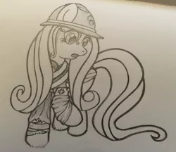 Size: 4350x3750 | Tagged: safe, artist:fascismnotincluded, derpibooru import, fluttershy, pony, french, medic, monochrome, sketch, solo, traditional art, world war i