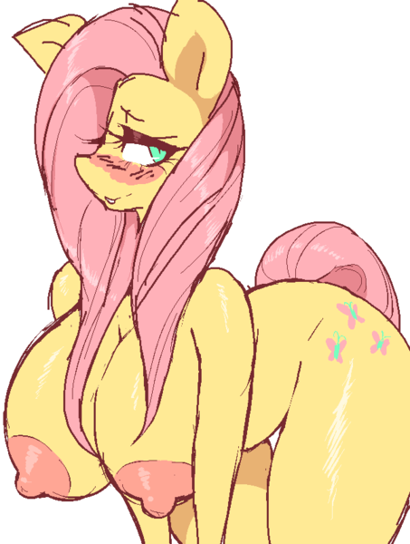 Size: 647x857 | Tagged: questionable, artist:napdust, derpibooru import, fluttershy, anthro, bat pony, areola, arm boob squeeze, big breasts, big nipples, blushing, breasts, busty fluttershy, cutie mark, female, flutterbat, hanging breasts, huge breasts, leaning forward, nipples, nudity, race swap, solo, solo female, thigh gap, wide hips